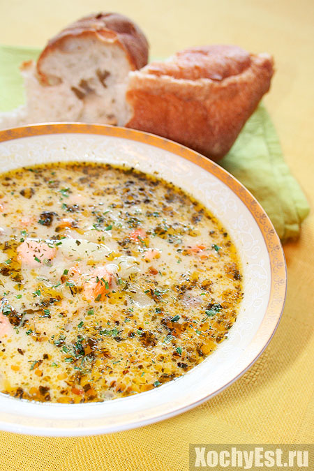 Сырный суп с рисом и лососем – кулинарный рецепт